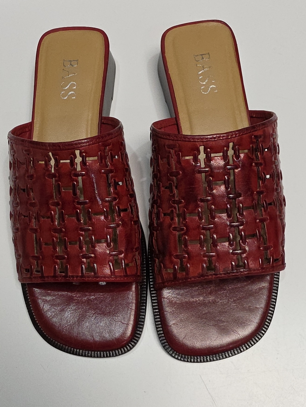 BASS Women's Burgundy Woven Leather Slide Mules - Size 8.5